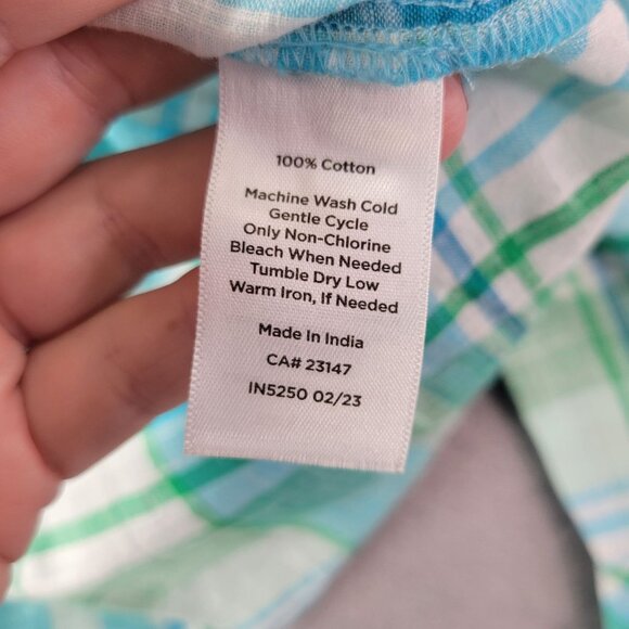 Talbots Women L‎ Button Up Shirt Plaid Long Sleeve 100% Cotton Casual Blue Green - Picture 8 of 9